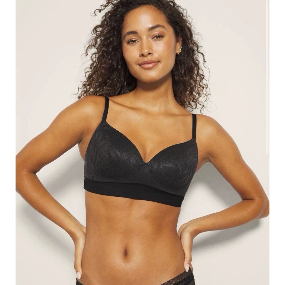 ⁠Soma Enbliss Wireless Bra 32DDD Black Palm Leaf Pattern Lace Comfort